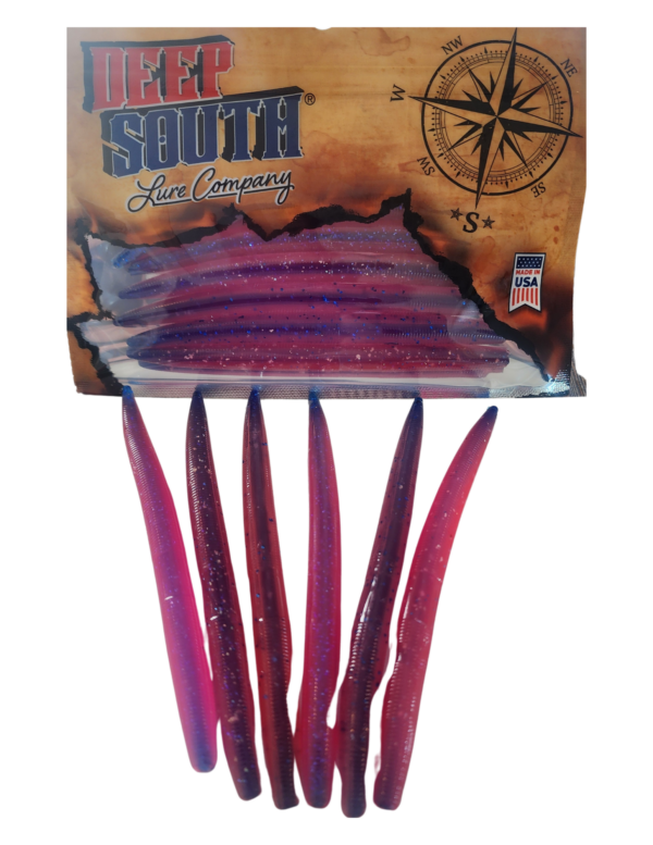 Image of a package o cotton candy colored bass fishing worms.