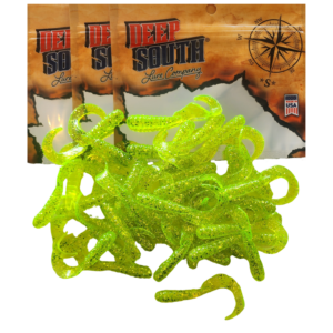 Image of a package of chartreuse bass fishing plastic jigs