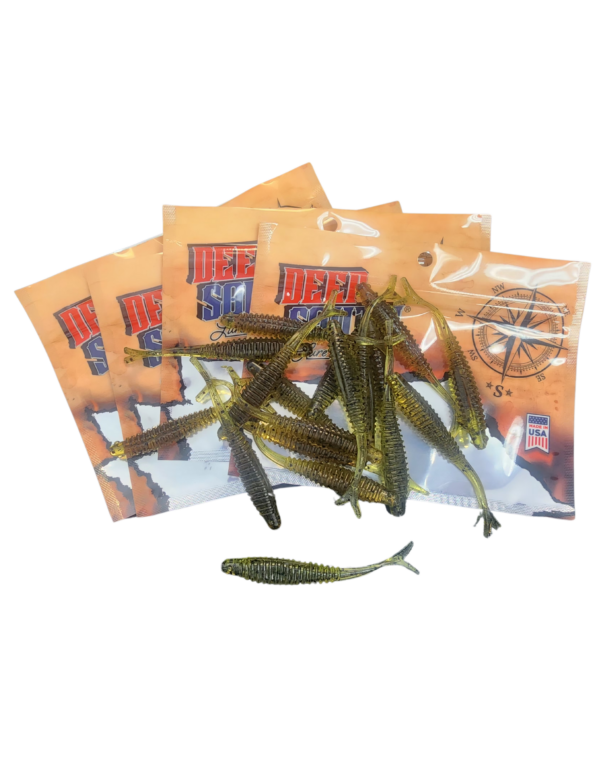 Image of a package of minnow shaped fishing baits